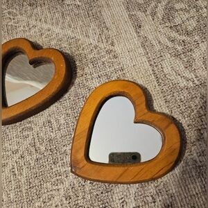 Vintage Wooden Heart Shaped Mirros Set of 2